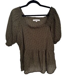 LOFT Women's Black and Brown Patterned Blouse